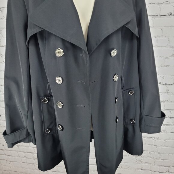 Calvin Klein Black Double Breasted Buttoned Rain Coat Jacket Peacoat Large L - Picture 11 of 16